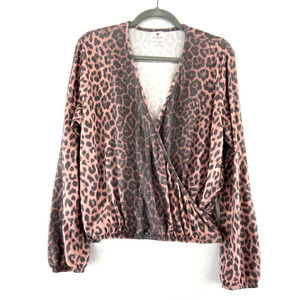 Sundry Pink Animal Print Wrap Front Top Sz 4 / XL